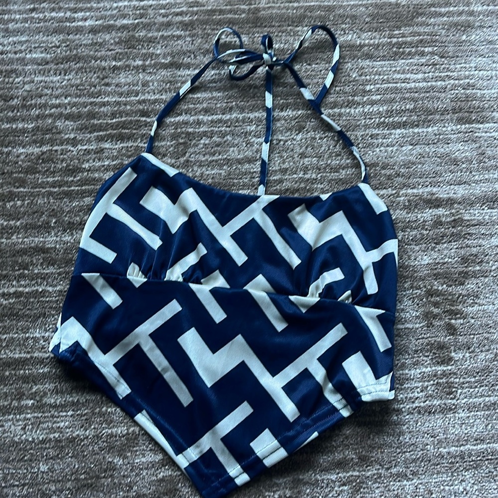 ASOS Design | Navy stripped crop halter top